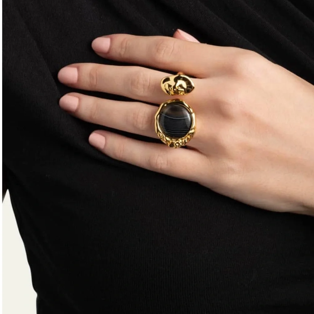 ALEXIS BITTAR Brut Banded Agate Coin Open Statement Ring $245